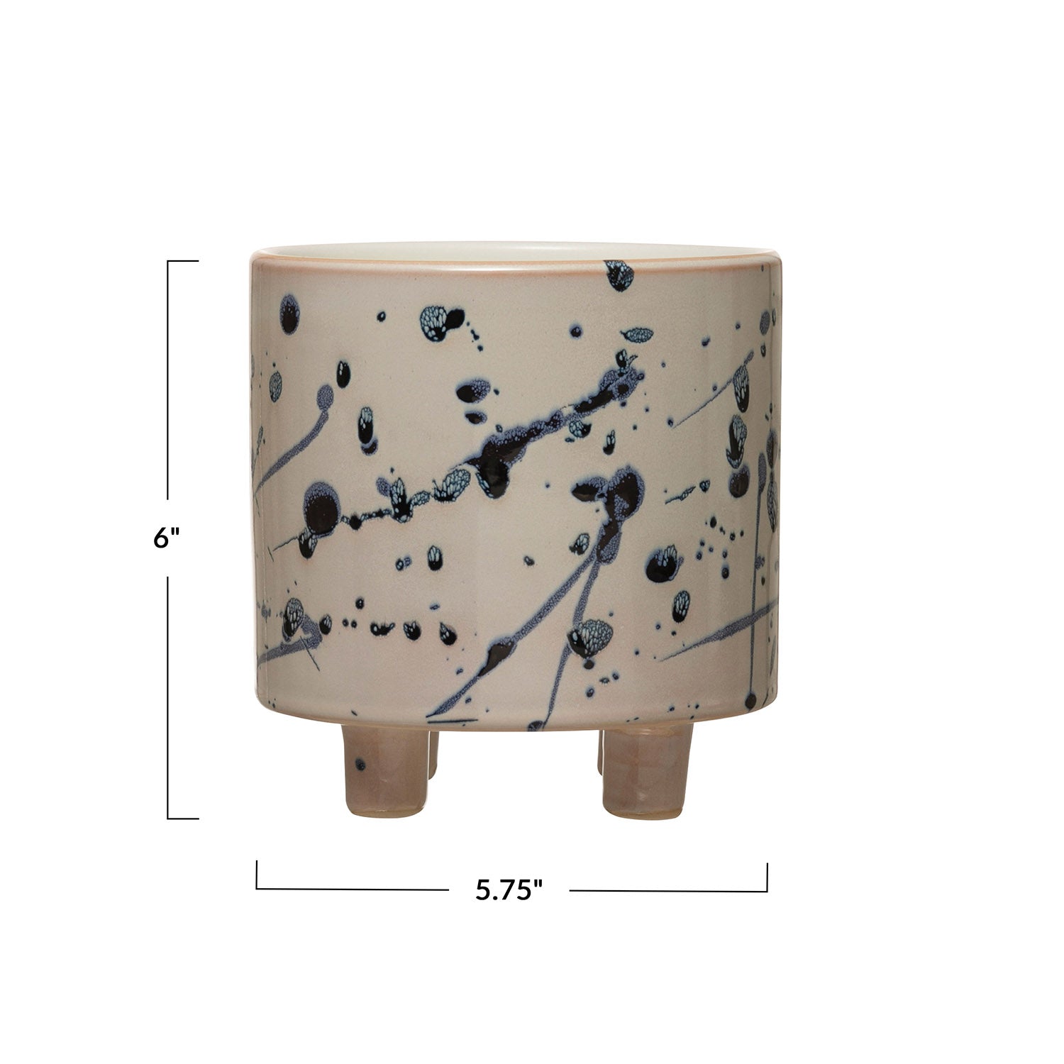 Stoneware Footed Planter with Splatter Design, White & Blue